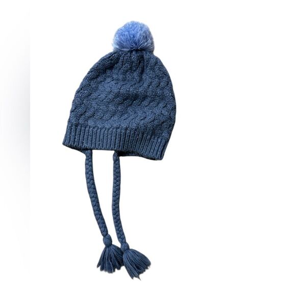 The North Face Blue Beanie with Pom Pom and Braided Ties - Picture 1 of 4